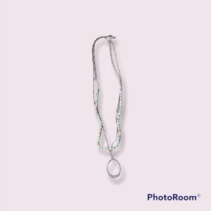 Stella & Dot Beaded Necklace/Double Strand with Silver Oval Pendant